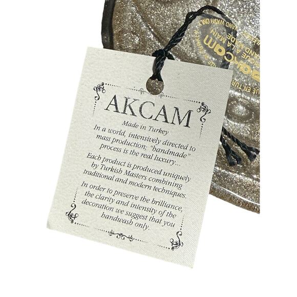 AKCAM Turkish 6" Plates Metallic Sparkle Glitter Glass Tapa Set of 4 Easter Egg - Picture 4 of 6